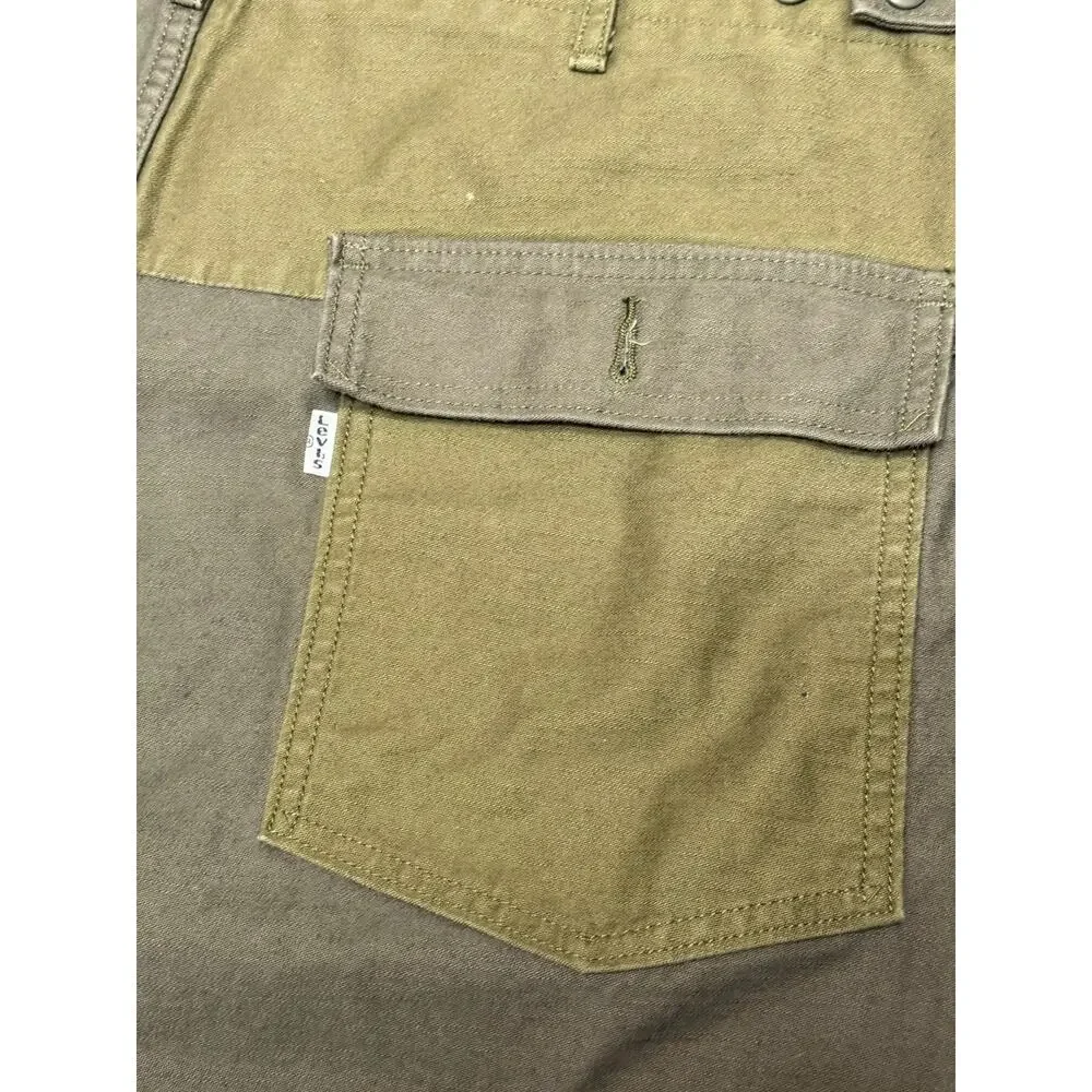 Levi’s Mens W38 L32 Olive Green Patchwork Utility Pants Workwear Carpenter